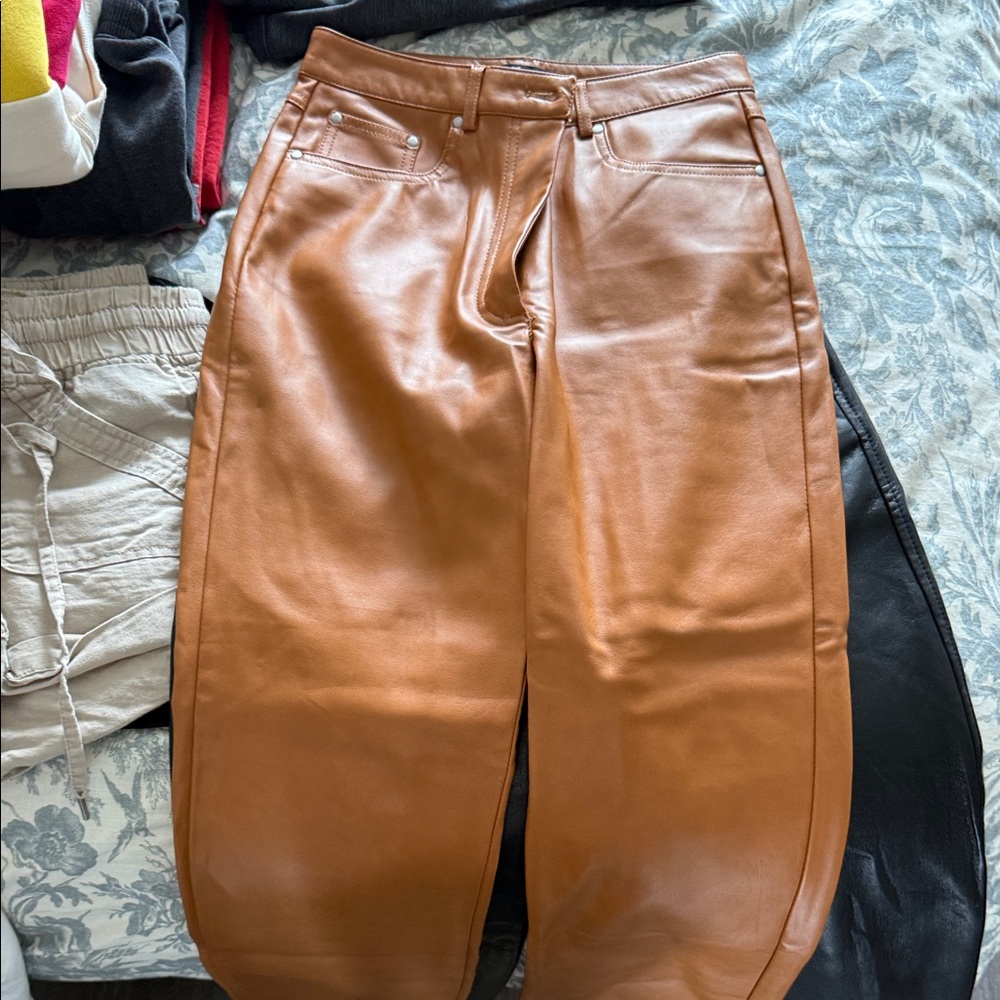 7 For All Mankind Tan Leather Trousers